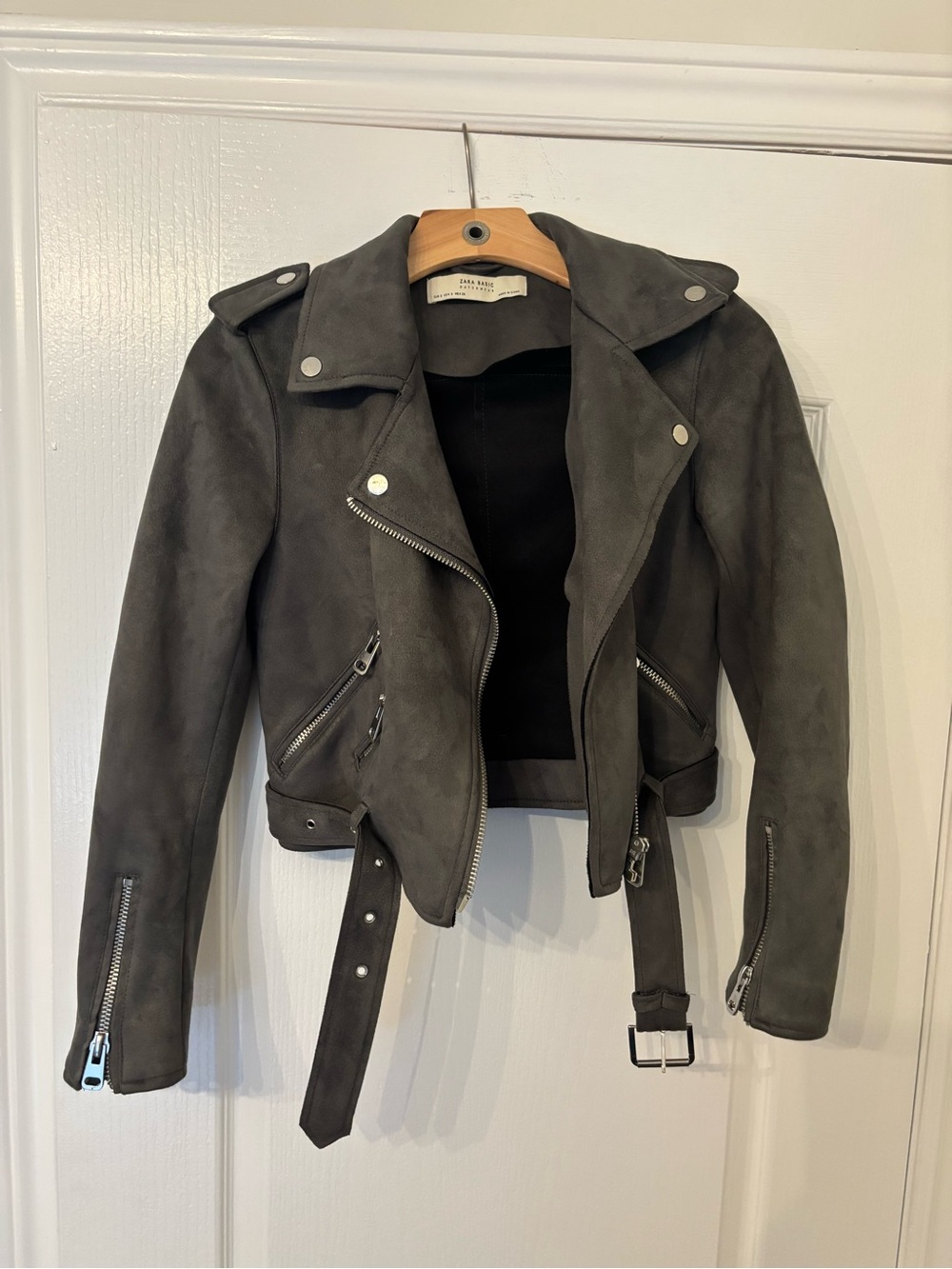 Zara Gray Suede Moto Jacket
